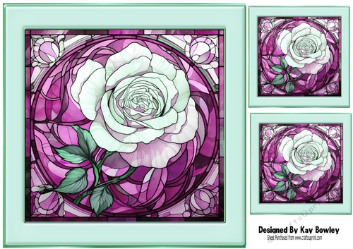Beautiful Pink Rose In Stained Glass In 8X8 Frame (Four)