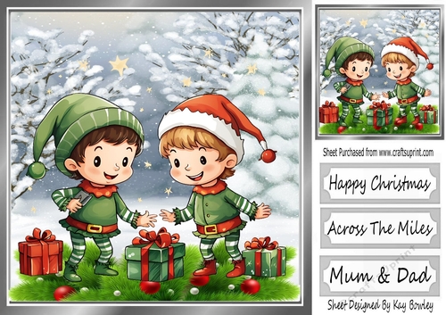 Santas Cheeky Elves In The Snow With Holly 8x8 (three)
