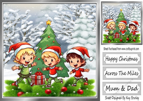 Santas Cheeky Elves In The Snow With Holly 8x8 (Four)