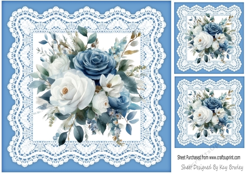 Pretty Blue And White Shades Of Flowers On Lace 8X8 (One)
