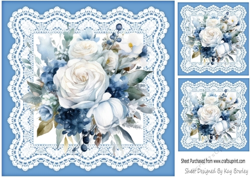 Pretty Blue And White Shades Of Flowers On Lace 8X8 (Two)