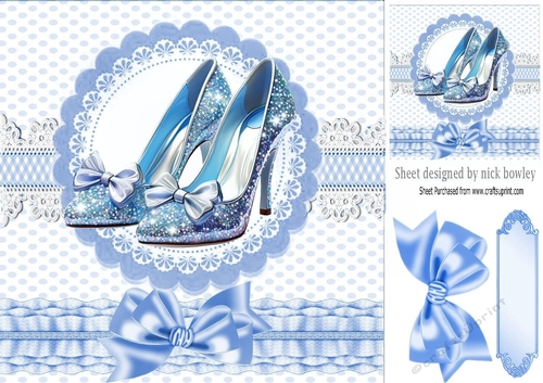 Pretty Blue Sparkle Shoes  With Bows 8x8 (One)