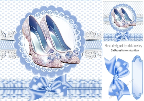 Pretty Blue Sparkle Shoes  With Bows 8x8 (Two)