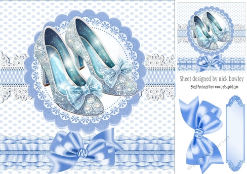 Pretty Blue Sparkle Shoes  With Bows 8x8 (Three)