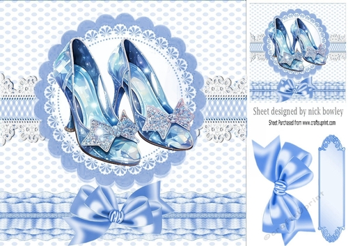 Pretty Blue Sparkle Shoes  With Bows 8x8 (Four)