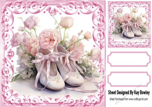 Pretty Ballerina Shoes With Pink Scroll 8X8 Frame (Two)