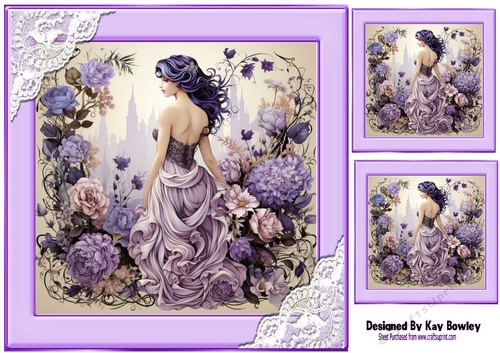 Lavender Lady With Lace & Flowers 8x8 (one)