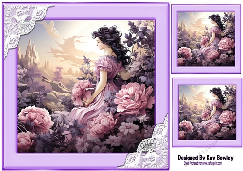 Lavender Lady With Lace & Flowers 8x8 (Two)