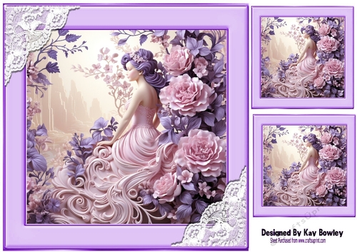 Lavender Lady With Lace & Flowers 8x8 (Three)
