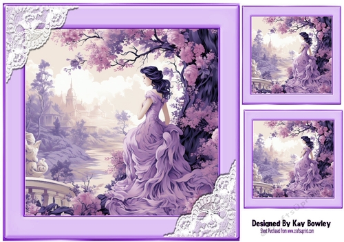 Lavender Lady With Lace & Flowers 8x8 (Four)