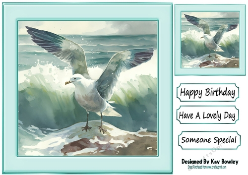 Lovely Turq Ocean With Seagull 8x8 (One)
