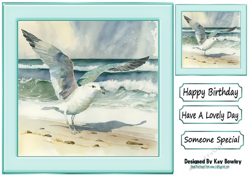 Lovely Turq Ocean With Seagull 8x8 (Two)