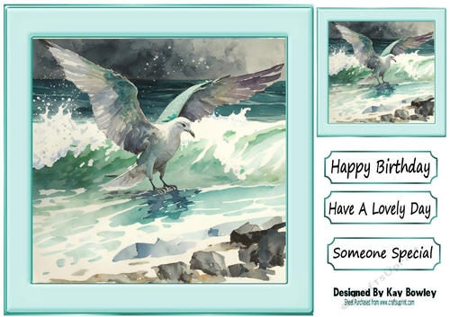 Lovely Turq Ocean With Seagull 8x8 (Three)