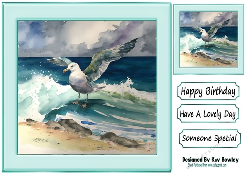 Lovely Turq Ocean With Seagull 8x8 (Four)