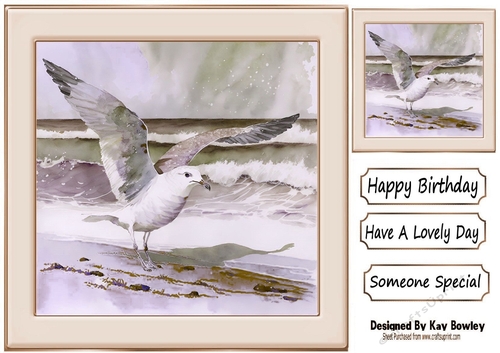 Pretty Water Colour Ocean With Seagull 8x8 (One)
