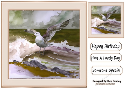 Pretty Water Colour Ocean With Seagull 8x8 (Two)