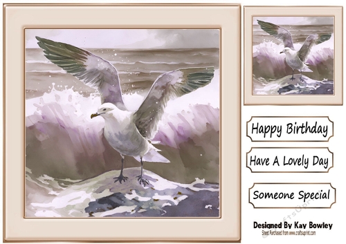 Pretty Water Colour Ocean With Seagull 8x8 (Three)