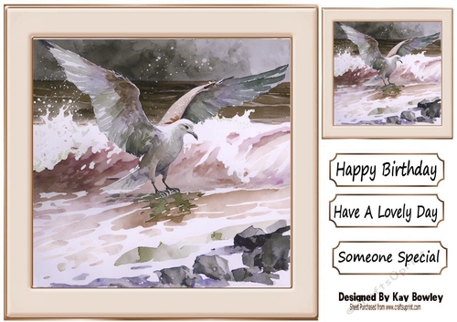 Pretty Water Colour Ocean With Seagull 8x8 (Four)
