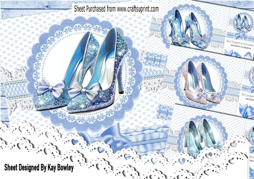 4 Pretty Blue Sparkle Shoes  With Bows 8x8 Card Fronts Mini Kit