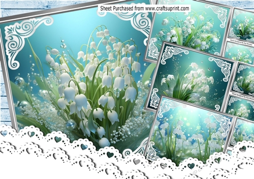  4 Pretty Lily Of The Valley With Ornate Corners Cards 8x8 Mini Kit