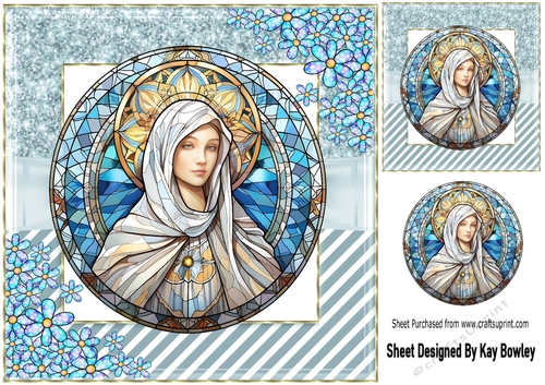 Pretty Sparkle Christmas With Stained Glass Flowers & Mary (one)