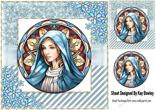 Pretty Sparkle Christmas With Stained Glass Flowers & Mary (Four)