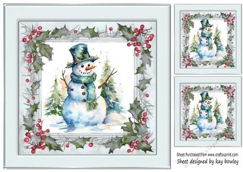 Jolly Vintage Snowman in Holly & Berries Silver 8x8 Frame (One)