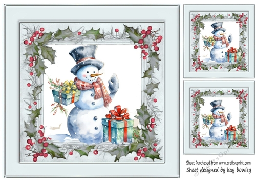 Jolly Vintage Snowman in Holly & Berries Silver 8x8 Frame (Two)