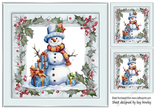 Jolly Vintage Snowman in Holly & Berries Silver 8x8 Frame (Three)