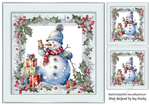 Jolly Vintage Snowman in Holly & Berries Silver 8x8 Frame (Four)