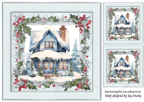 Winter Snow House in Holly & Berries Silver 8x8 Frame (One)