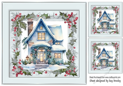 Winter Snow House in Holly & Berries Silver 8x8 Frame (Two)