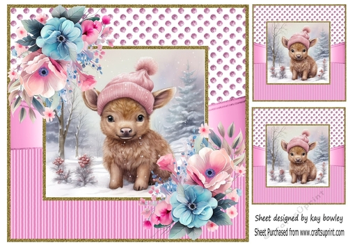 Baby Highland Cow In Christmas Pink Dotty 8x8 Frame (One)
