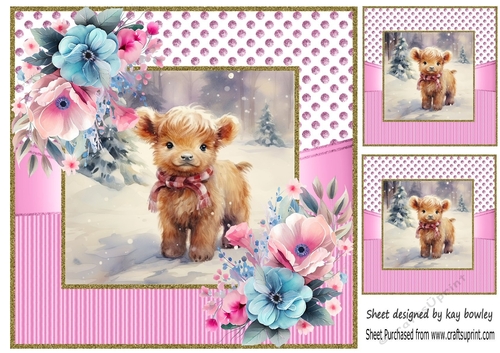 Baby Highland Cow In Christmas Pink Dotty 8x8 Frame (Two)