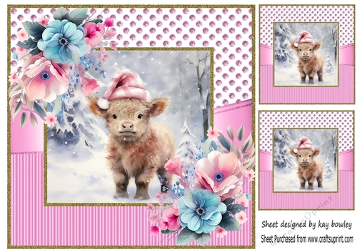 Baby Highland Cow In Christmas Pink Dotty 8x8 Frame (Three)