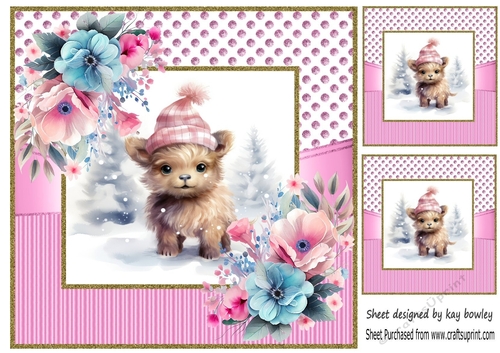 Baby Highland Cow In Christmas Pink Dotty 8x8 Frame (Four)