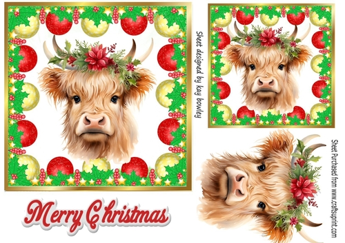 Christmas Baubles 7X7 Frame With Highland Cow (One)