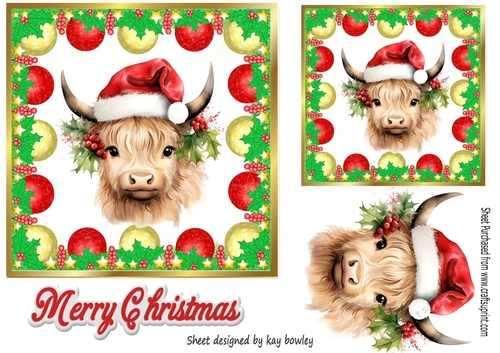 Christmas Baubles 7X7 Frame With Highland Cow (Two)