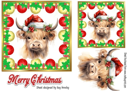 Christmas Baubles 7X7 Frame With Highland Cow (Three)