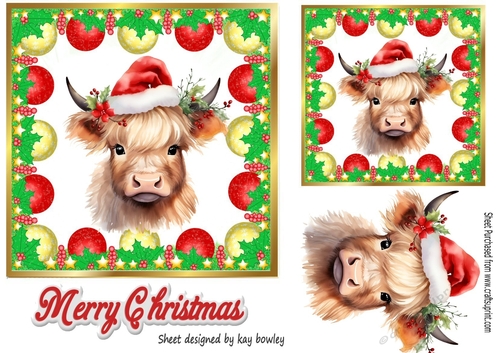 Christmas Baubles 7X7 Frame With Highland Cow (Four)