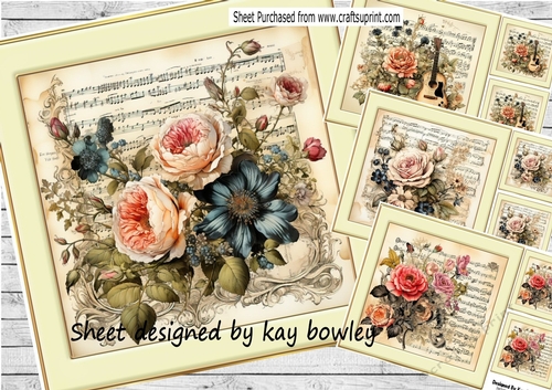 4 Pretty Roses & Flowers On Script 8x8 Card Fronts