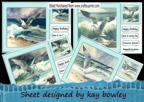 4 Lovely Turq Ocean With Seagulls 8x8 Card Fronts Mini Kit