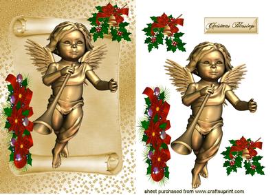 Cute Little Gold Cherub on a Scroll