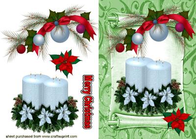 White Candels and Holly on a Scroll