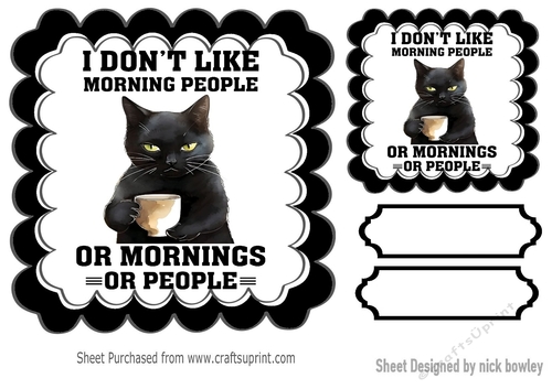 Black Cat With Comic Caption In Black Scalloped 7x7 Frame