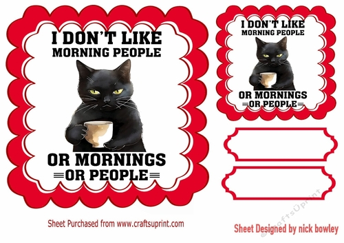 Black Cat With Comic Caption In Red Scalloped 7x7 Frame