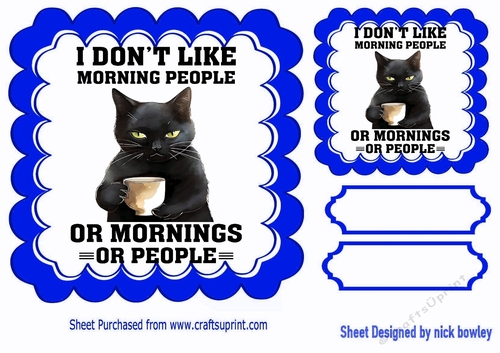 Black Cat With Comic Caption In Blue Scalloped 7x7 Frame