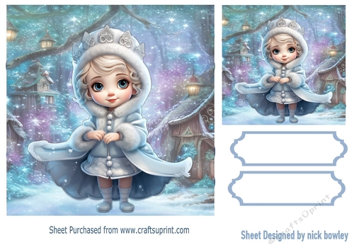 Cute Little Princess In Snow Scene 7X7 (One)