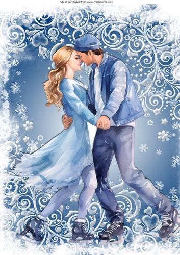 Lovely Blue & White Snowflakes With Skaters A4