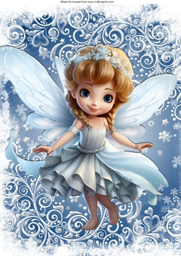 Lovely Blue & White Snowflakes With Fairy A4
